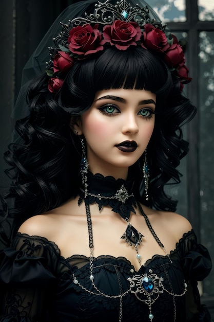 A Gothic Princess A Stylish Young Woman with Glamorous Gothic Outfit