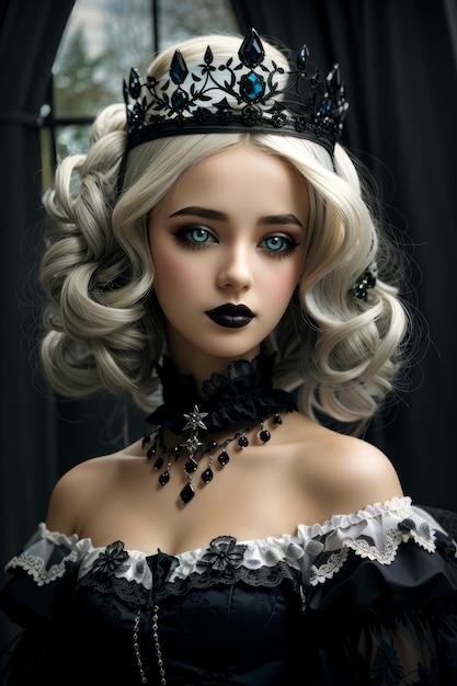 Готическая принцесса Стильная молодая женщина в гламурном готическом наряде