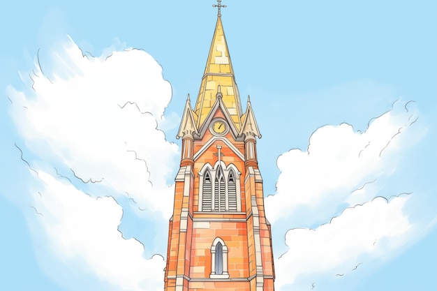Foto gothic revival toren met decoratieve finials tegen heldere lucht illustratie in tijdschriftstijl