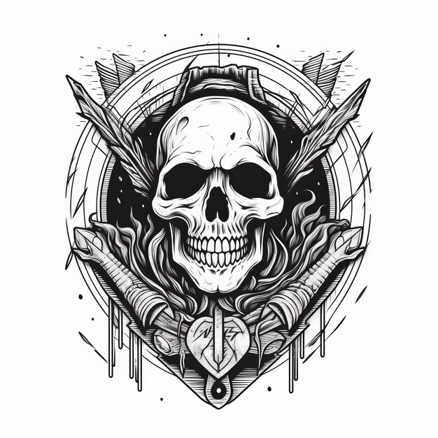 Photo gothic skull logo grunge vintage monochrome illustration generative ai