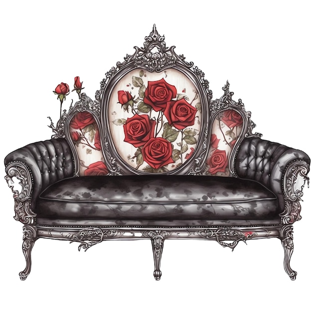 Gothic sofa watercolor illustration