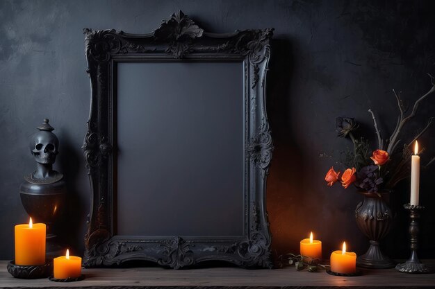 Photo gothic stye frame mock up spooky setting and decor dark