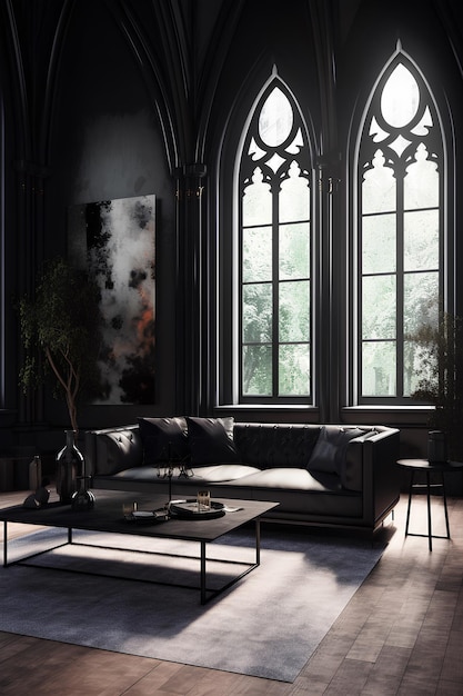 Gothic style interior of living room in luxury house Generative AI content