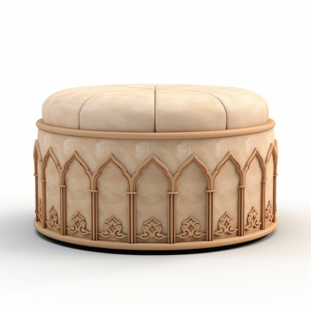 Photo gothic style round ottoman with photorealistic renderings