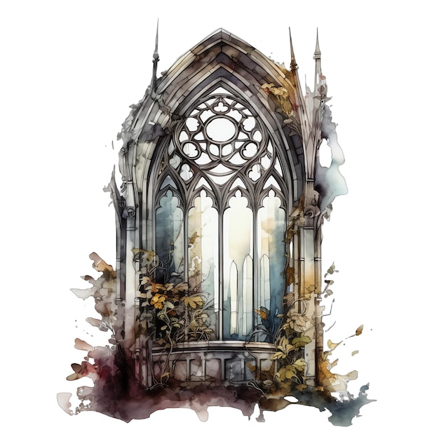 Gothic window watercolor illustration