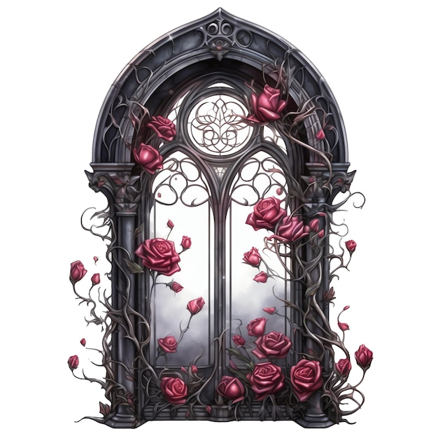 Gothic window watercolor illustration