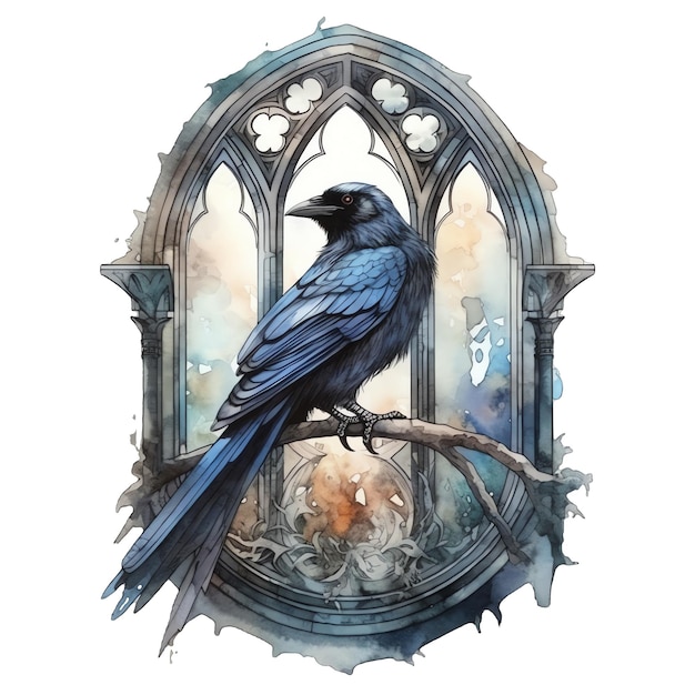 Gothic window watercolor illustration