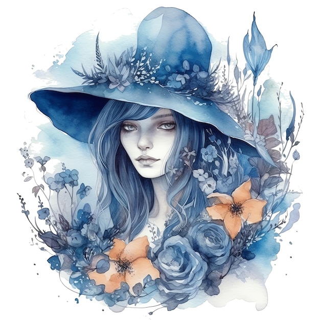 Gothic witch watercolor illustration