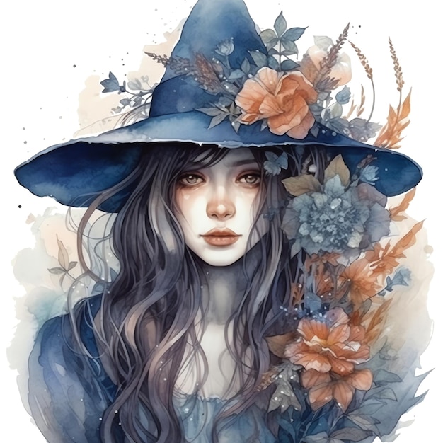 Gothic witch watercolor illustration