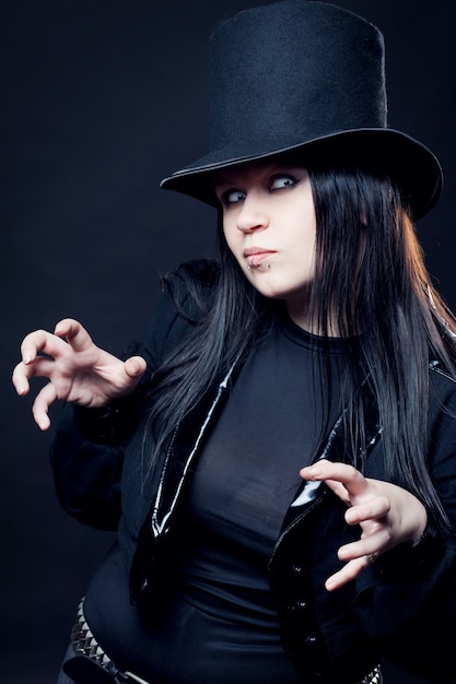 Gothic woman with black hat