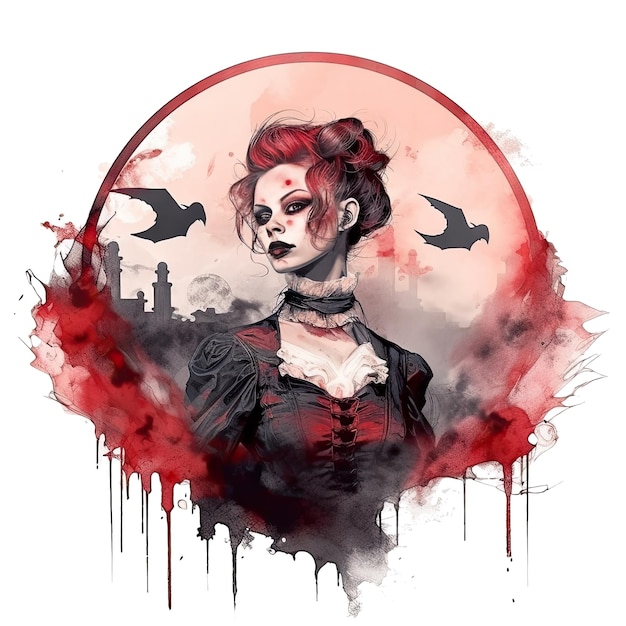 Goths Vampires Inspiring fear Vampires of victorian times watercolor isolated illustration Ai generative