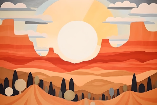 Гуаше пустынный принт в стиле богато окрашенного неба минималистическая геометрия пастель оранжевый