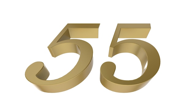 Goud 55 nummer cijfer metaal 3d render illustratie