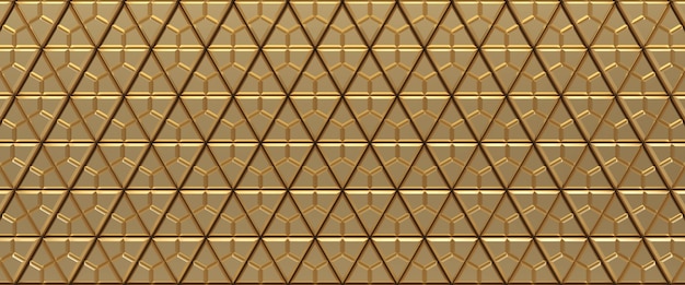 Goud betegelde driehoekige geometrische textuur achtergrond. geëxtrudeerd driehoekenoppervlak. 3d render.