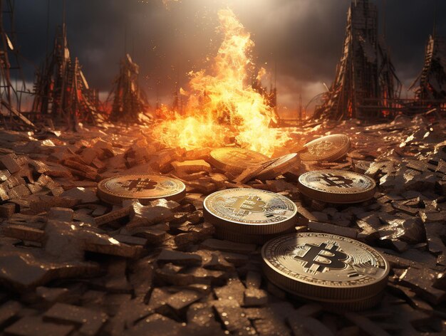 Goud bitcoin crash Concept van een cryptocurrency marktcrisis