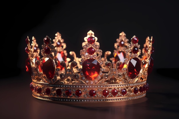 Foto goud chique kroon met rode kristallen generatieve ai
