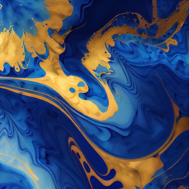 Goud en blauw marmering abstracte achtergrond Generatieve ai