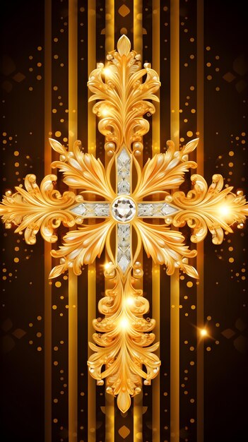 goud en diamant kruis schitterend licht christelijk kruis