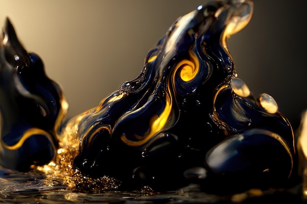 Goud en Lapis spatten kunst met Obsidiaan