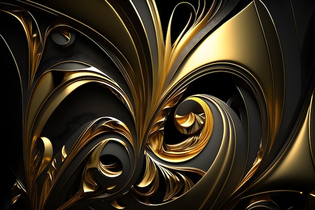 Goud en zwart abstract ontwerp met een zwarte achtergrond