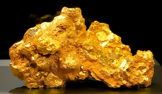 Goud is een zeldzame kostbare natuurlijke geologische steen op een achtergrond met kleurovergang in low key isolate Header