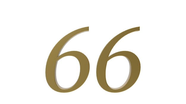 Goud nummer 66 cijfers metaal 3d render illustratie