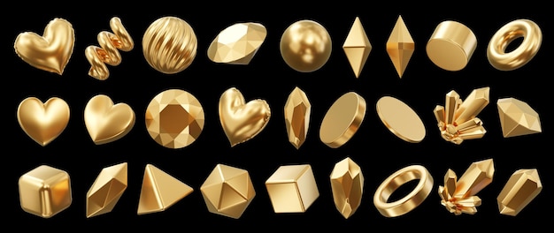 Goud Object geometrie vorm set geïsoleerde achtergrond 3D rendering zonder AI gegenereerd