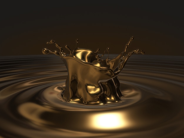 Goud spatten, rimpelingen en golven. 3D-rendering