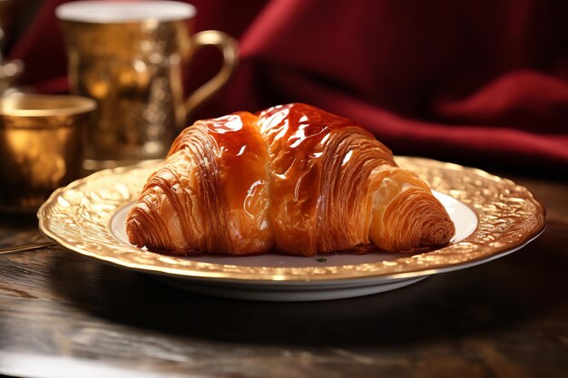 Goudbruine croissant op een bord