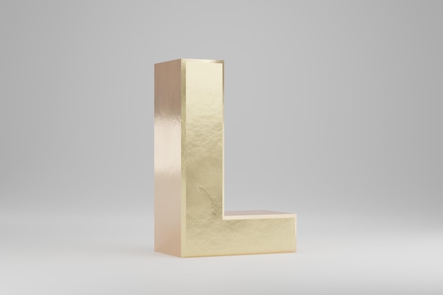 Gouden 3d letter L hoofdletters. Gouden brief geïsoleerd op een witte achtergrond. Gouden alfabet met onvolkomenheden. 3D-gerenderde lettertype karakter.