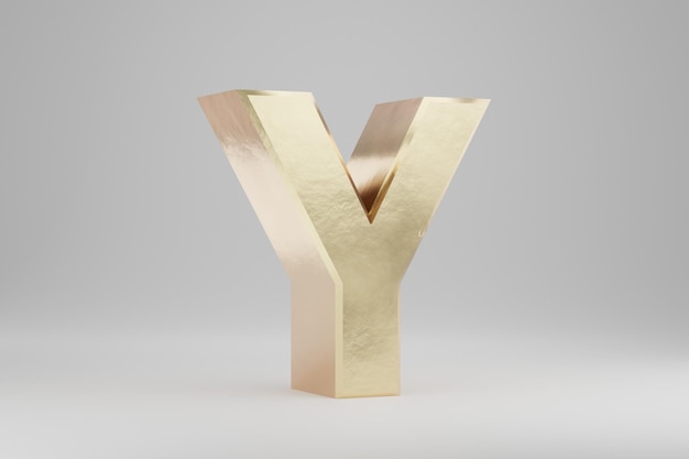 Gouden 3D-letter Y hoofdletters. Gouden brief geïsoleerd op een witte achtergrond. Gouden alfabet met onvolkomenheden. 3D-gerenderde lettertype karakter.