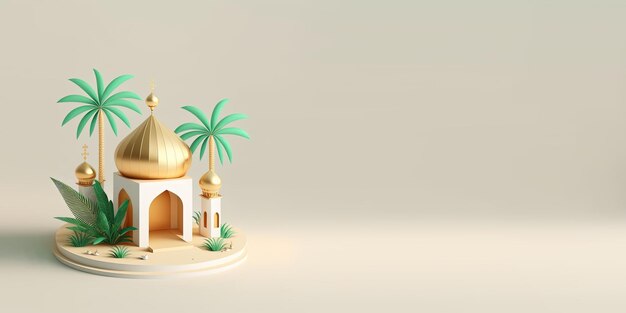 Gouden 3D Moskee Illustratie voor Ramadan Banner