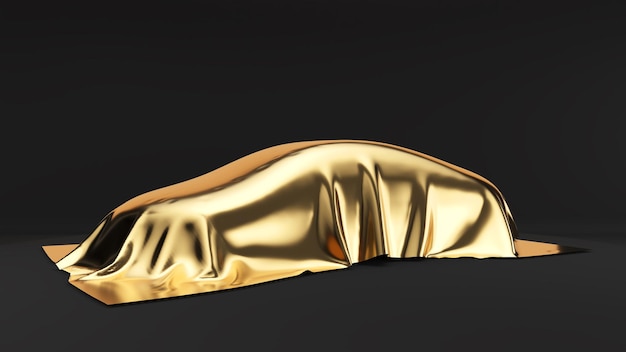 Gouden autodekking op zwarte achtergrondgolden clothside view3D-rendering