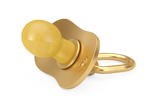 Gouden Baby's Dummy Fopspeen op een witte achtergrond. 3D-rendering