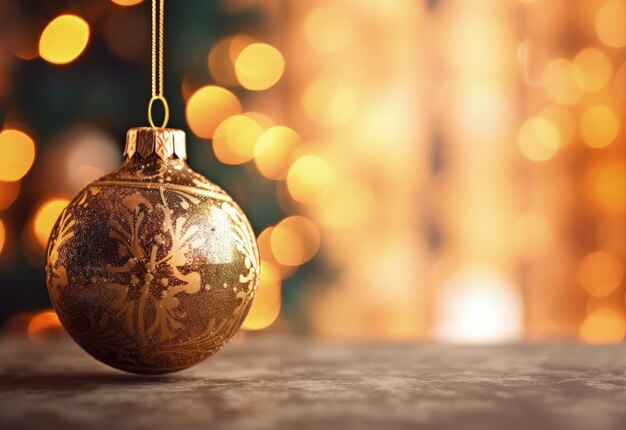 Gouden bal op kerstboom bokeh achtergrond kerstvakantie Generatieve AI