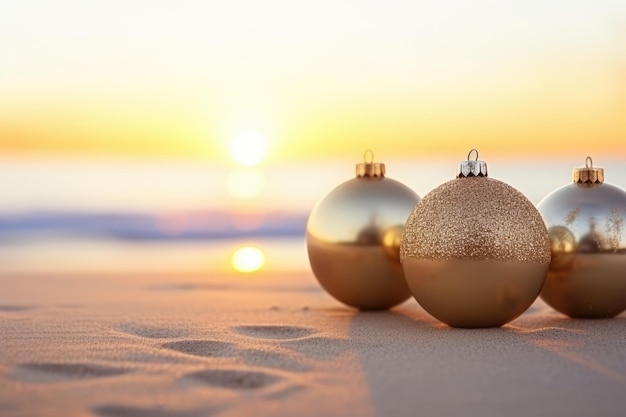 Foto gouden ballen op het strand.