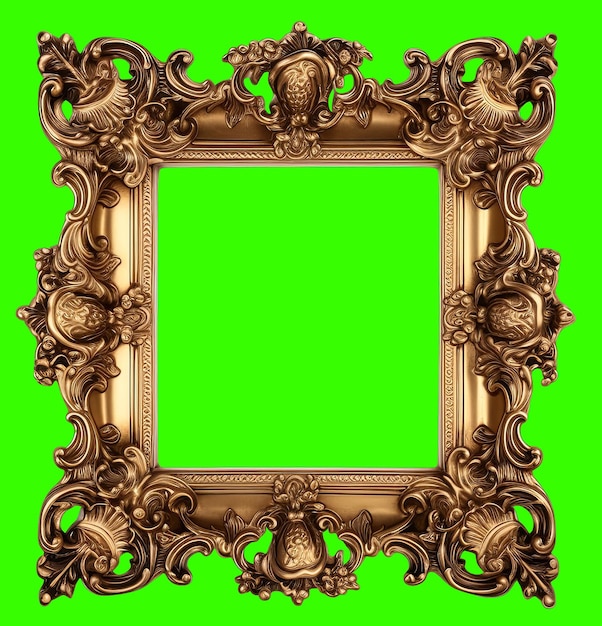 Foto gouden beeldframe barokke stijl geïsoleerd op groen scherm chroma sleutel