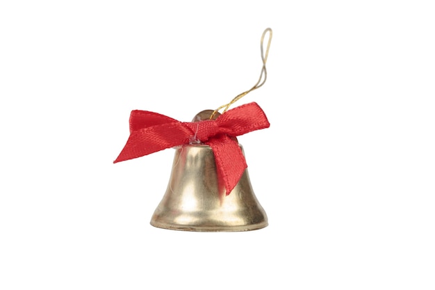 Foto gouden bel voor een kerstboom met een rode strik