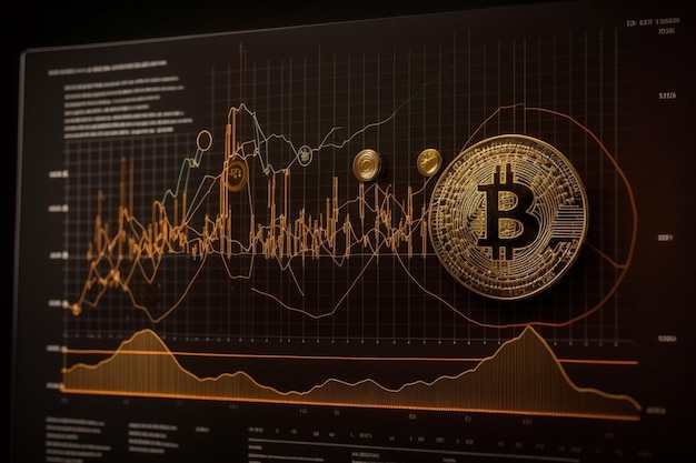 Gouden Bitcoin Cryptocurrency Coin op een digitale grafiekachtergrond Ai gegenereerd kunstwerk