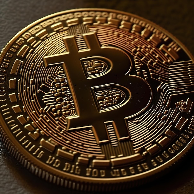 Gouden bitcoin fysieke bitcoincryptocurrency en goudklompjekorrel