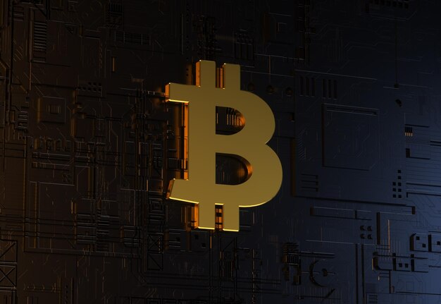 Gouden bitcoin munt logo op abstracte achtergrond