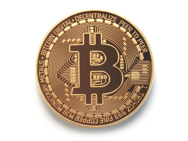 Gouden bitcoin munt virtuele valuta geïsoleerd op witte achtergrond 3d illustratie