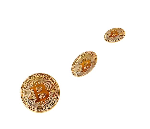 gouden bitcoin munten geïsoleerd op een witte achtergrond. Levitatie