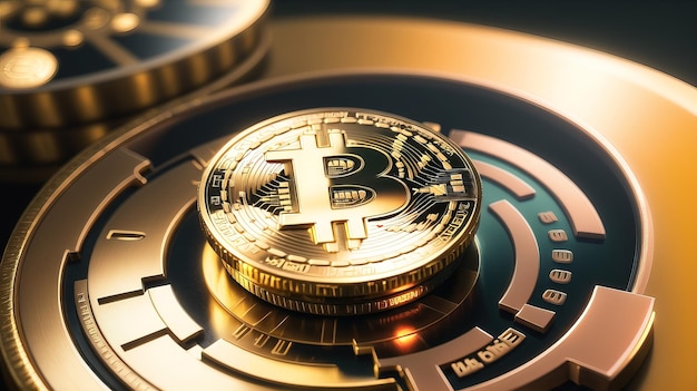 gouden bitcoin op achtergrond van virtueel scherm