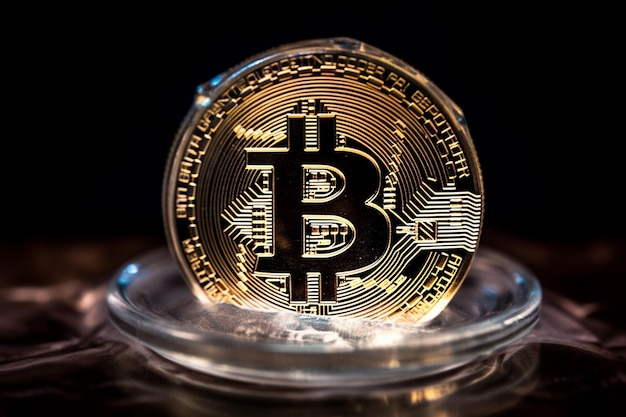Gouden bitcoin op een zwarte achtergrond Digitale valuta Cryptocurrency