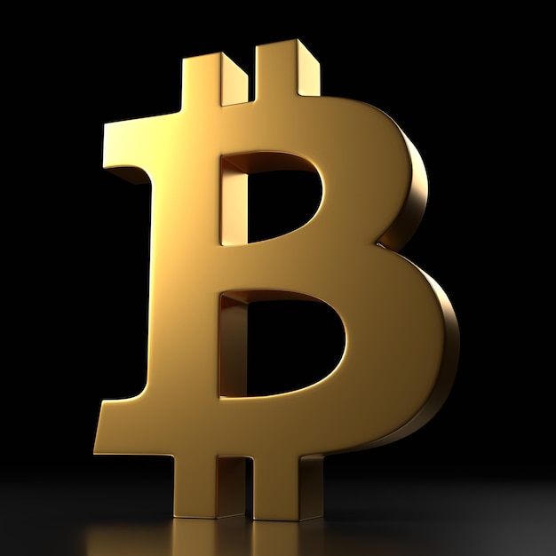 Gouden bitcoin-teken geïsoleerd op zwarte achtergrond 3D-render illustratie