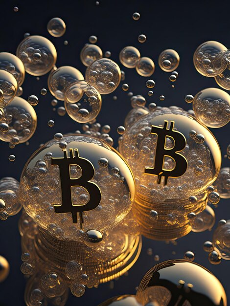 Foto gouden bitcoins in bubbels achtergrondbanner