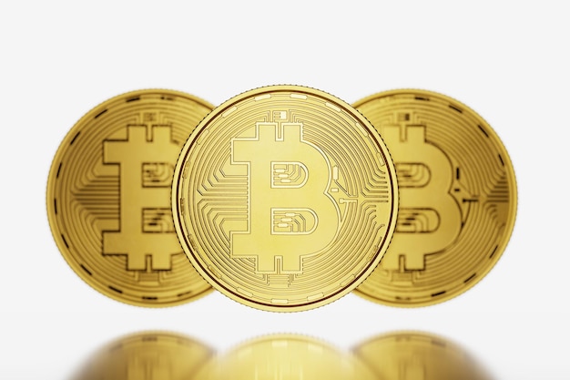 Gouden bitcoins op een witte achtergrond 3D-rendering