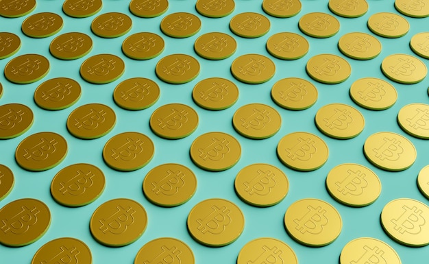 gouden bitcoins-patroon met blauwe achtergrond