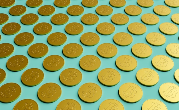 Gouden bitcoins-patroon met blauwe achtergrond